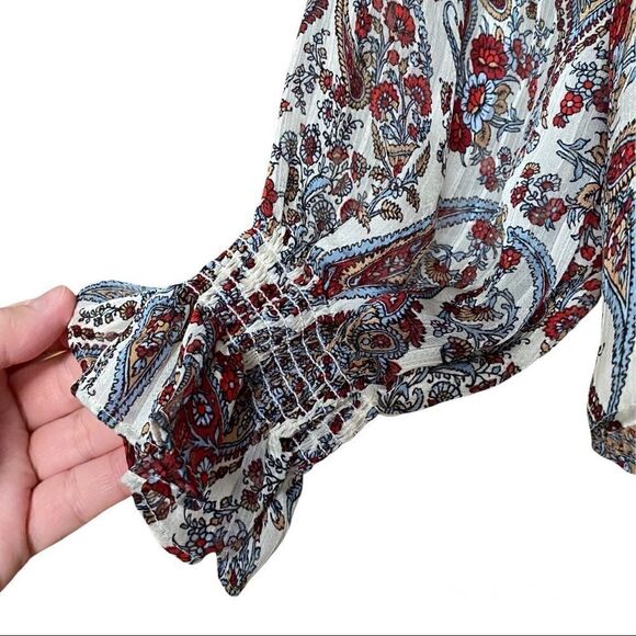 H&M Women’s Sheer‎ Blouse in Paisley Pattern Blue Red White Size Small - Picture 6 of 6